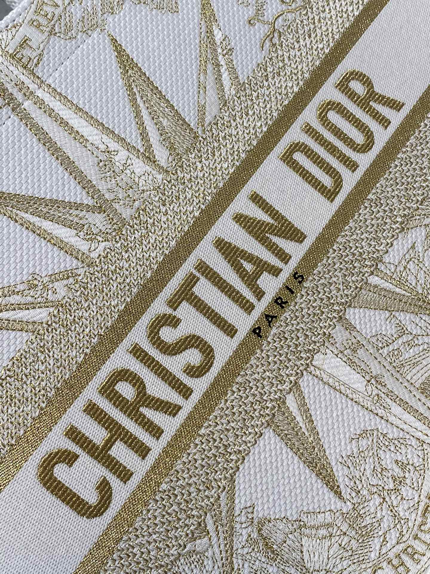 Christian Dior Medium Book Tote - White and Gold Constellation Embroidery