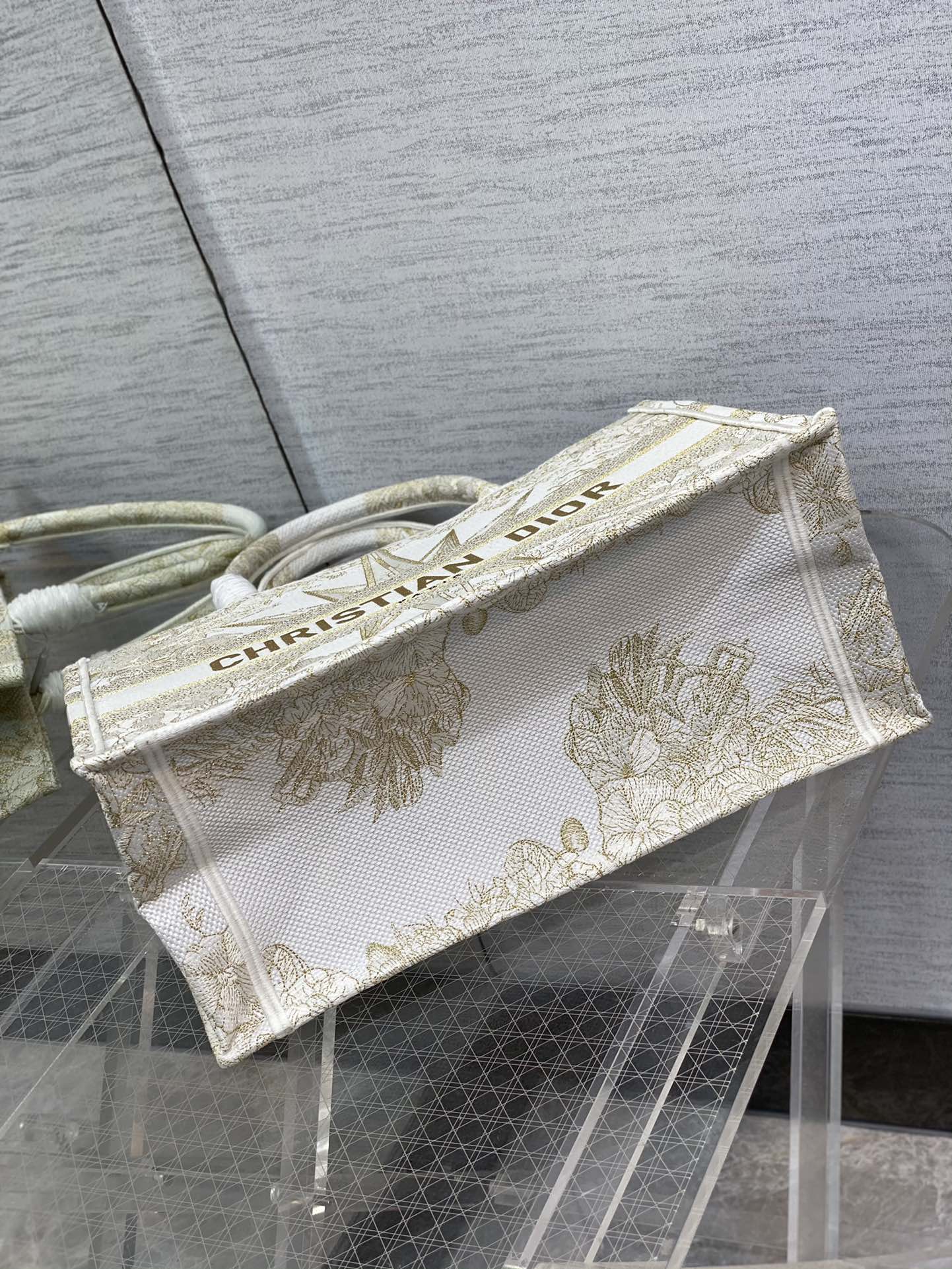 Christian Dior Medium Book Tote - White and Gold Constellation Embroidery