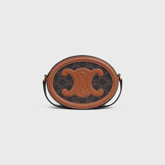 Celine Oval Bag Cuir Triomphe in Triomphe Canvas and Calfskin Tan