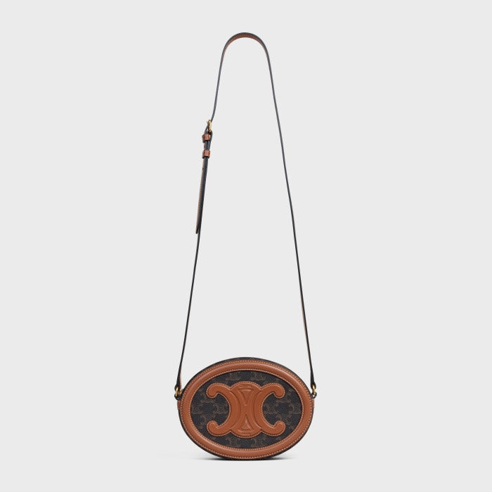 Celine Oval Bag Cuir Triomphe in Triomphe Canvas and Calfskin Tan