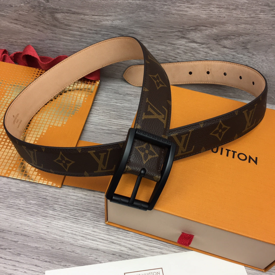 Louis Vuitton Monogram Canvas Belt with Matte Black Frame Buckle - Brown Luxury Men's Leather Belt