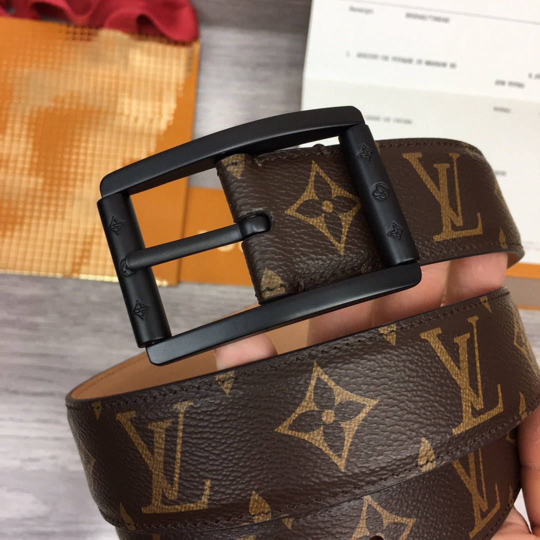 Louis Vuitton Monogram Canvas Belt with Matte Black Frame Buckle - Brown Luxury Men's Leather Belt