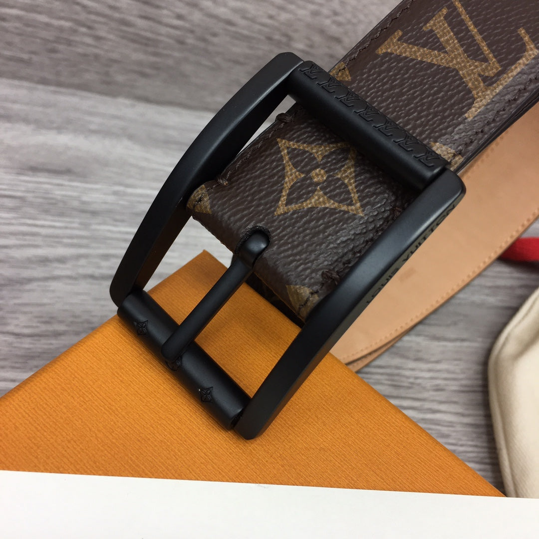 Louis Vuitton Monogram Canvas Belt with Matte Black Frame Buckle - Brown Luxury Men's Leather Belt