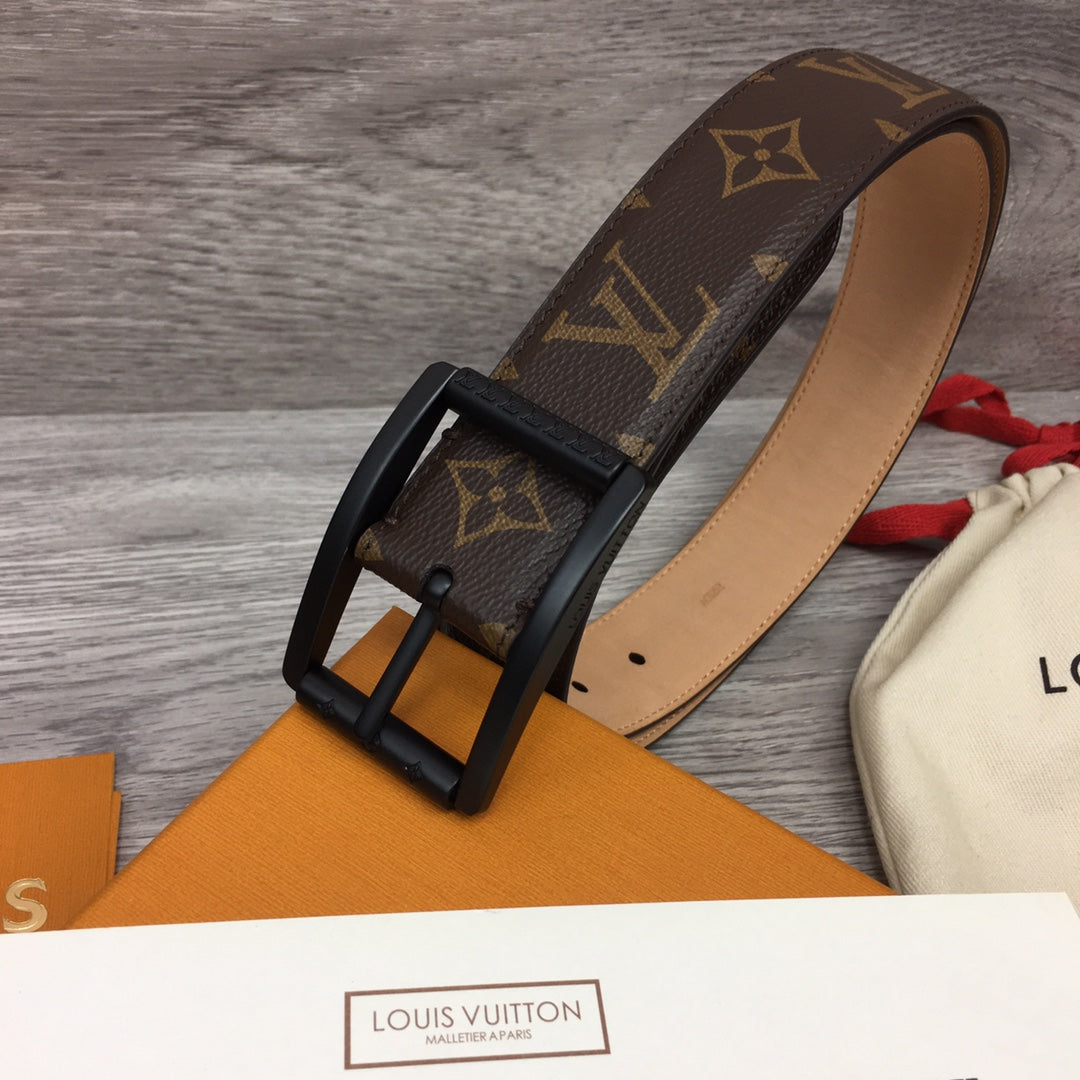Louis Vuitton Monogram Canvas Belt with Matte Black Frame Buckle - Brown Luxury Men's Leather Belt
