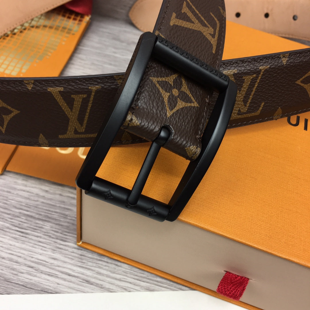 Louis Vuitton Monogram Canvas Belt with Matte Black Frame Buckle - Brown Luxury Men's Leather Belt