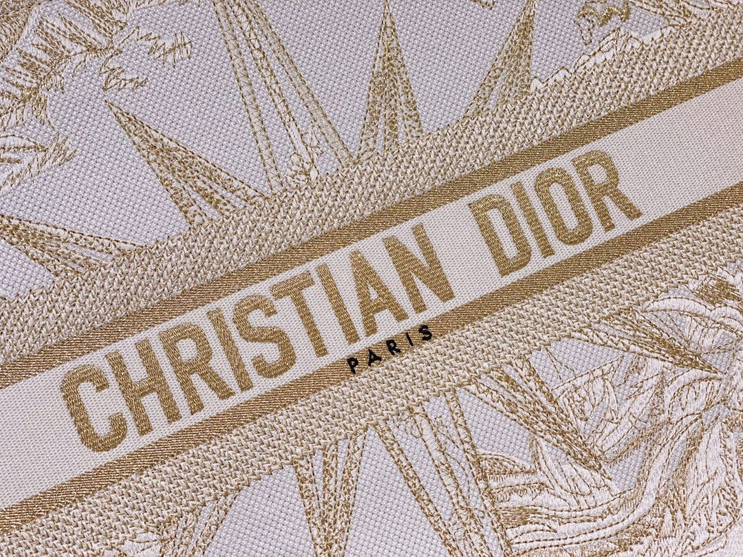 Christian Dior Medium Book Tote - White and Gold-Tone Dior Constellation Embroidery