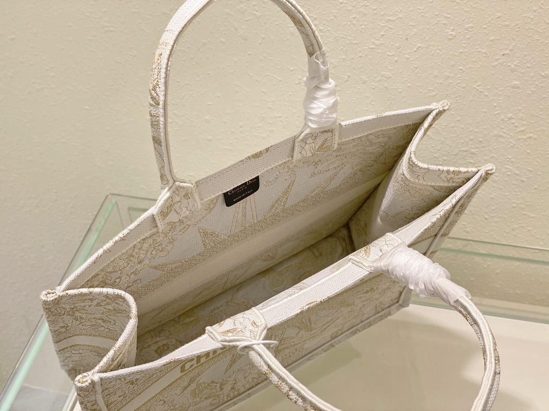 Dior Beige and Gold Embroidered Celestial Star Canvas Tote Bag