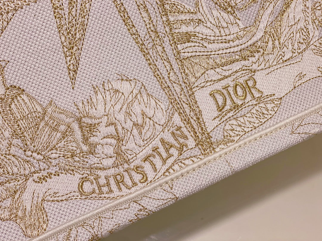 Christian Dior Medium Book Tote - White and Gold-Tone Dior Constellation Embroidery