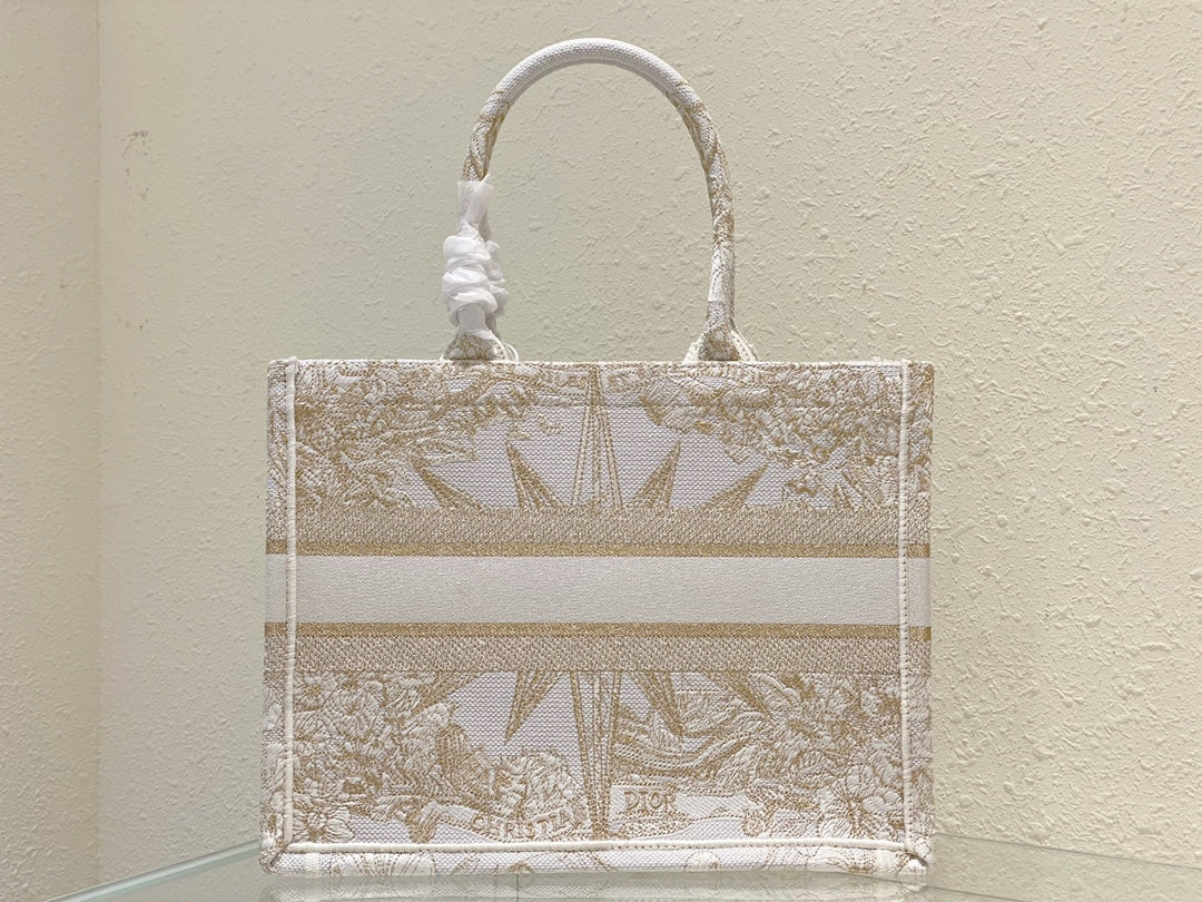 Christian Dior Book Tote Beige and White Toile de Jouy Embroidery