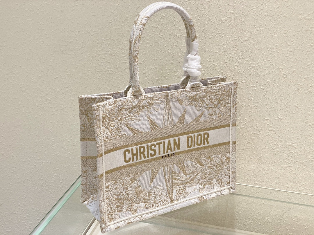 Christian Dior Book Tote Beige and White Toile de Jouy Embroidery