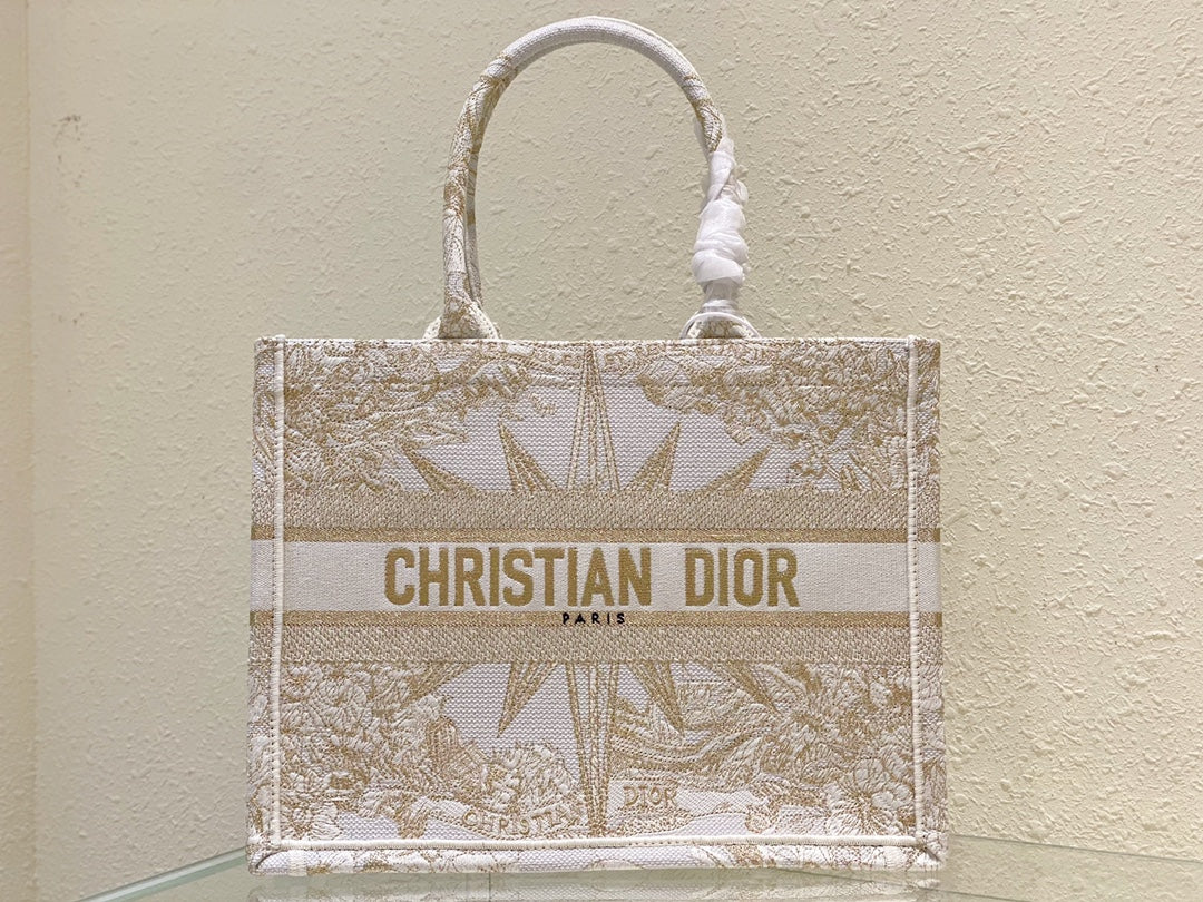 Christian Dior Book Tote Beige and White Toile de Jouy Embroidery