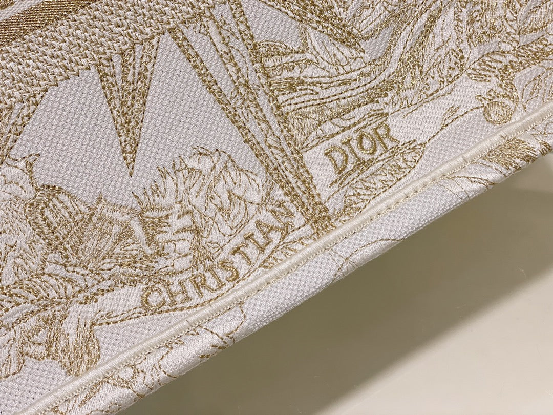 Christian Dior Book Tote Beige and White Toile de Jouy Embroidery