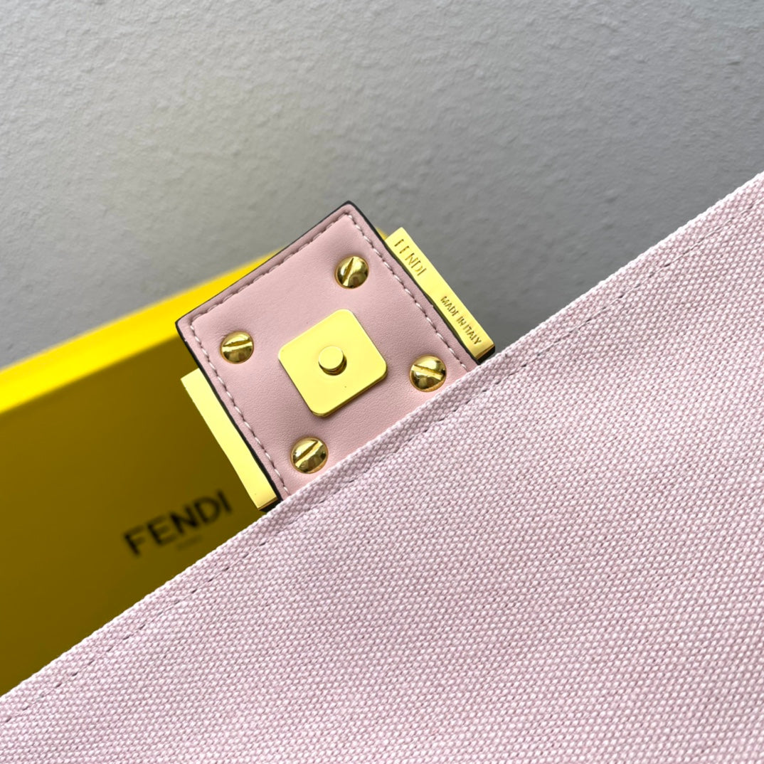Fendi Pink FF Motif Fabric Baguette Bag with Gold Hardware - 26cm