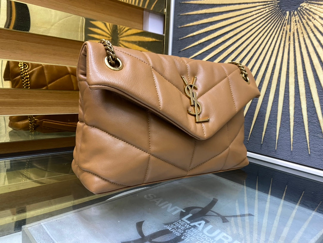 Saint Laurent Loulou Puffer Small Bag in Quilted Lambskin - Tan