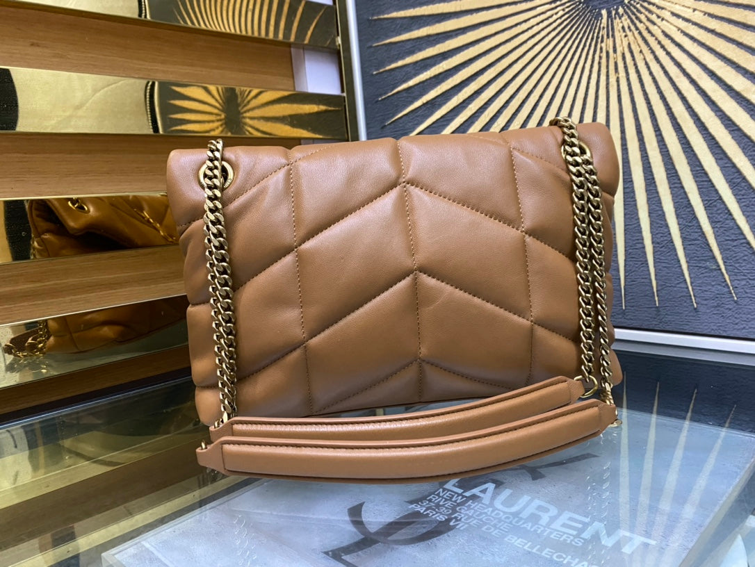 Saint Laurent Loulou Puffer Small Bag in Quilted Lambskin - Tan
