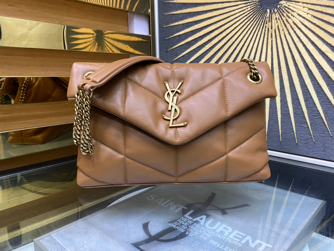 Saint Laurent Loulou Puffer Small Bag in Quilted Lambskin - Tan