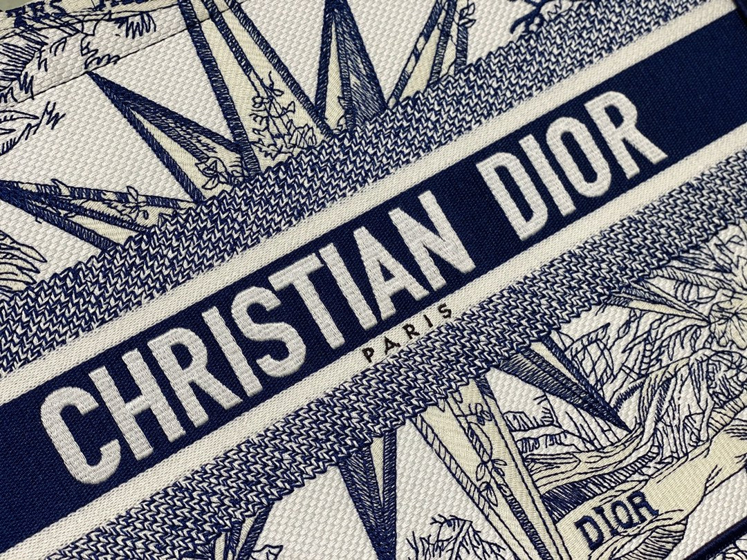 Dior Blue and White Toile Print Canvas Tote Handbag with Compass Star