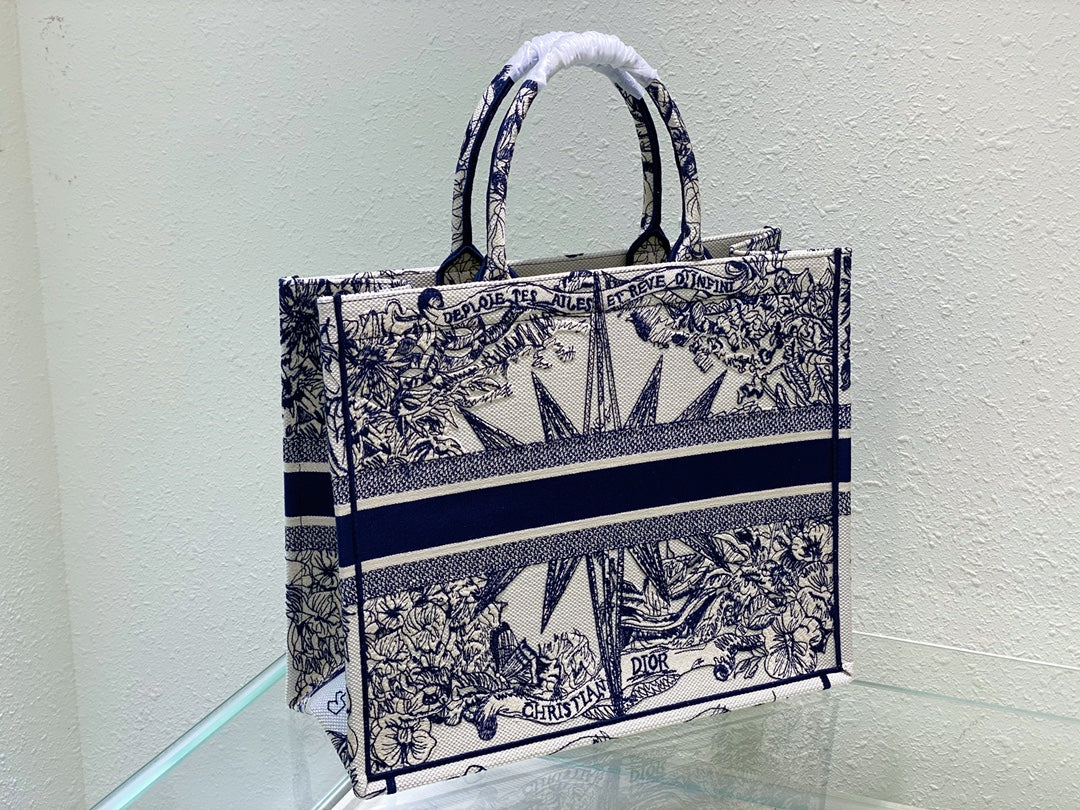 Christian Dior Large Book Tote Blue and White Constellation Embroidery Bag