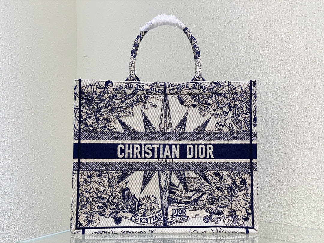 Christian Dior Large Book Tote Blue and White Constellation Embroidery Bag