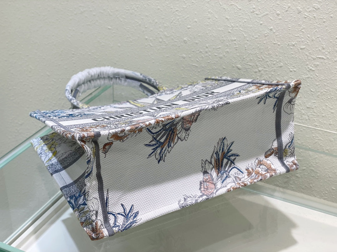 Dior Vintage Floral and Star Embroidered Canvas Top Handle Tote Bag
