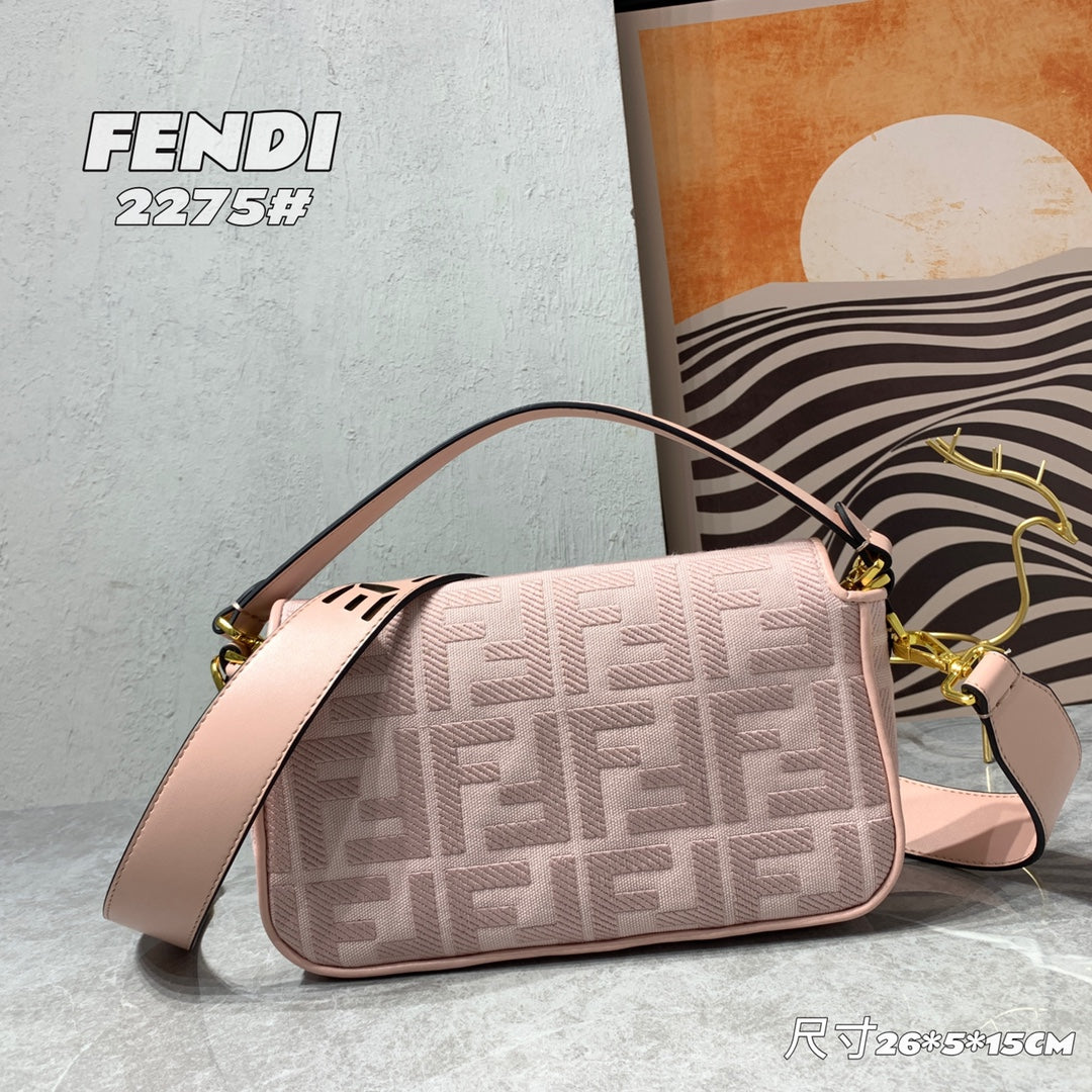 Fendi Baguette Pink FF Monogram Handbag with Detachable Wide Logo Strap