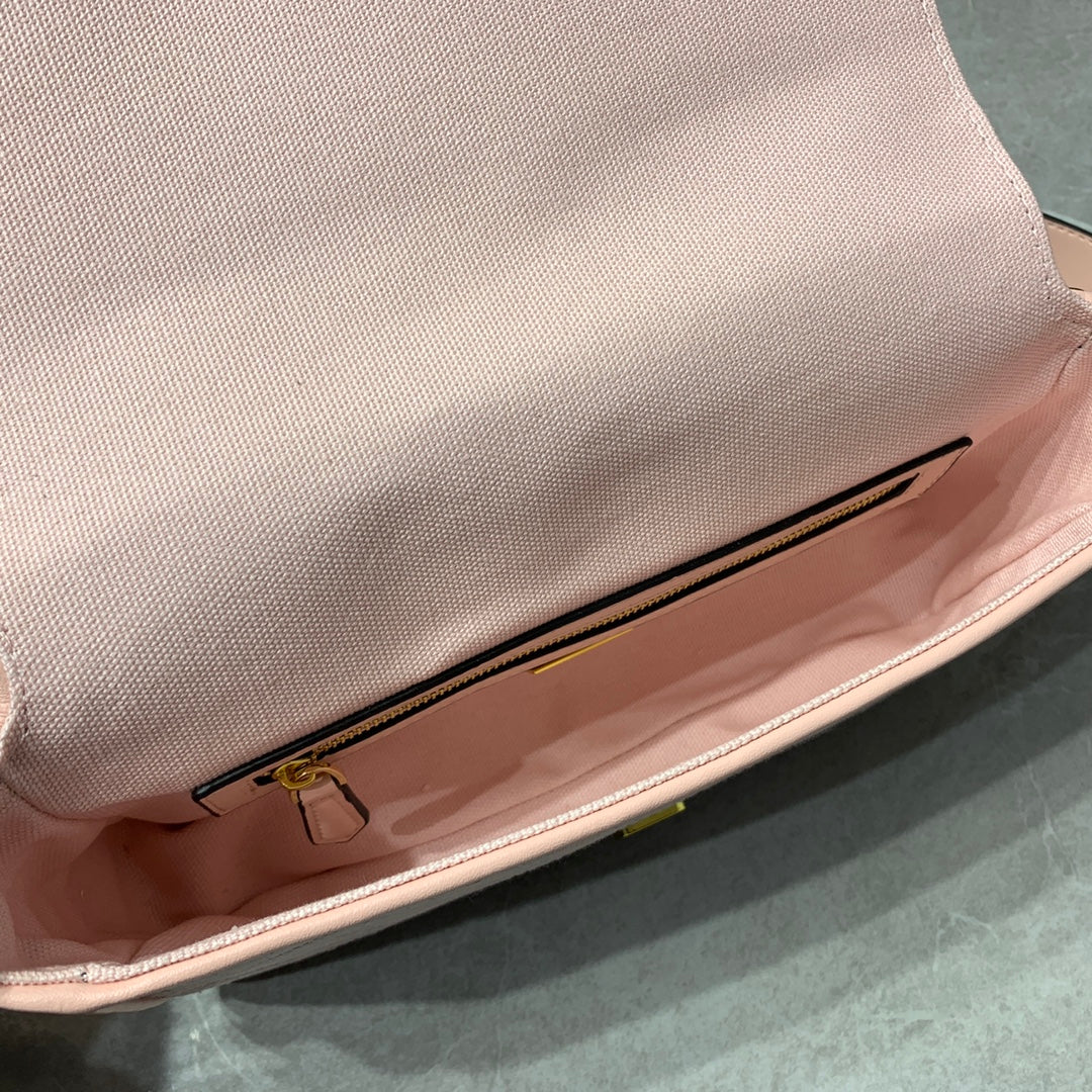 Fendi Baguette Pink FF Monogram Handbag with Detachable Wide Logo Strap