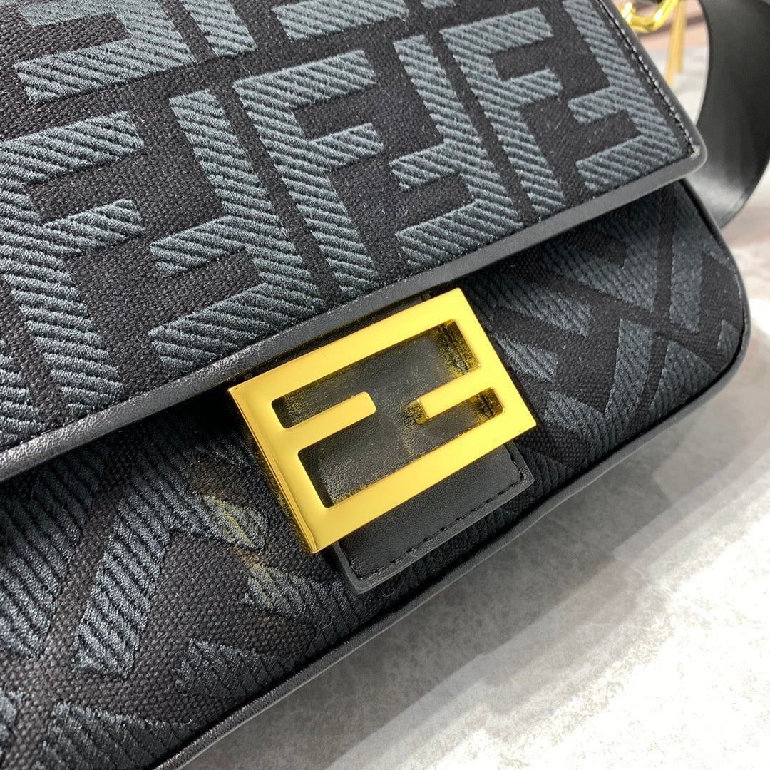 Fendi Baguette Black FF Monogram Fabric Shoulder Bag