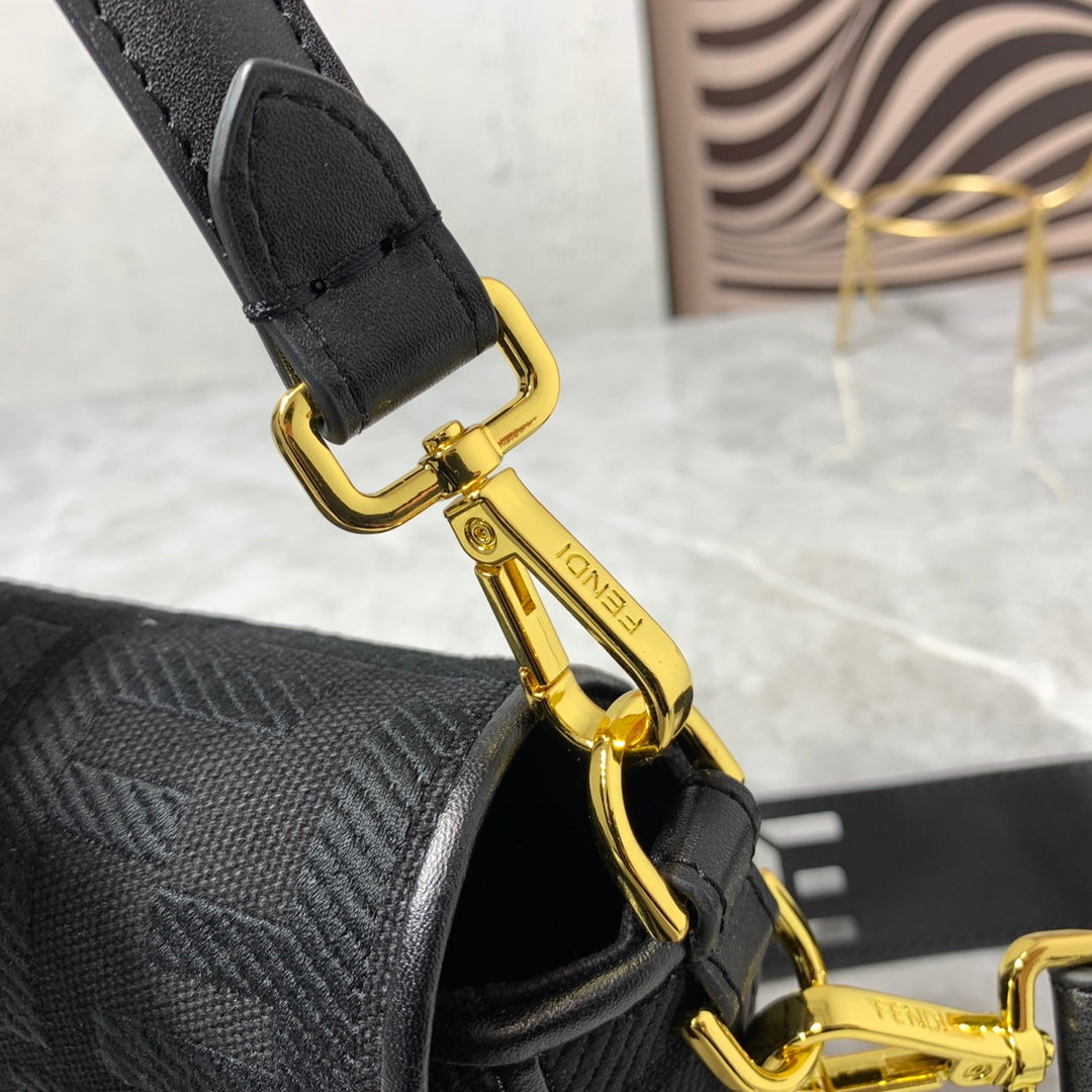 Fendi Baguette Black FF Monogram Fabric Shoulder Bag