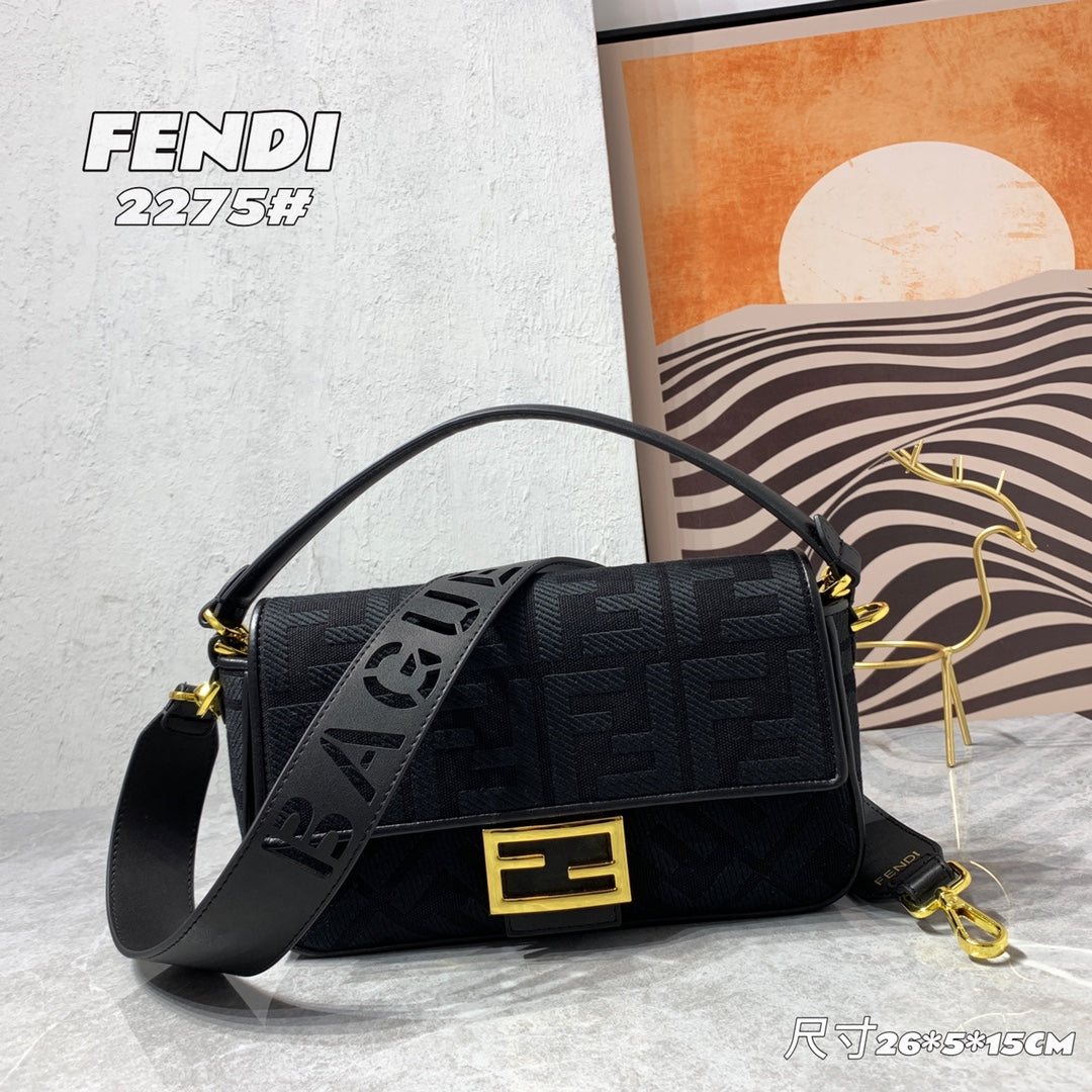 Fendi Baguette Black FF Monogram Fabric Shoulder Bag
