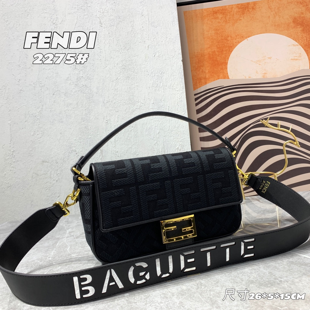 Fendi Baguette Black FF Monogram Fabric Shoulder Bag