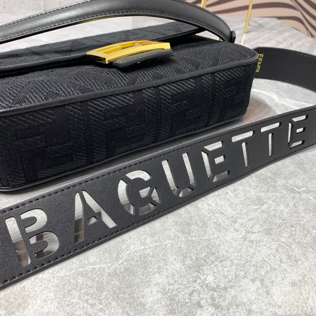 Fendi Baguette Black FF Monogram Fabric Shoulder Bag