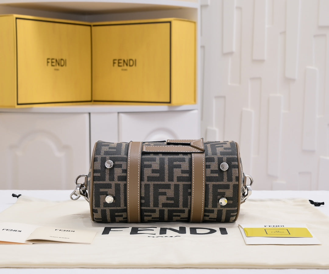 Fendi FF Monogram Mini Duffle Bag - Brown Canvas with Leather Trim