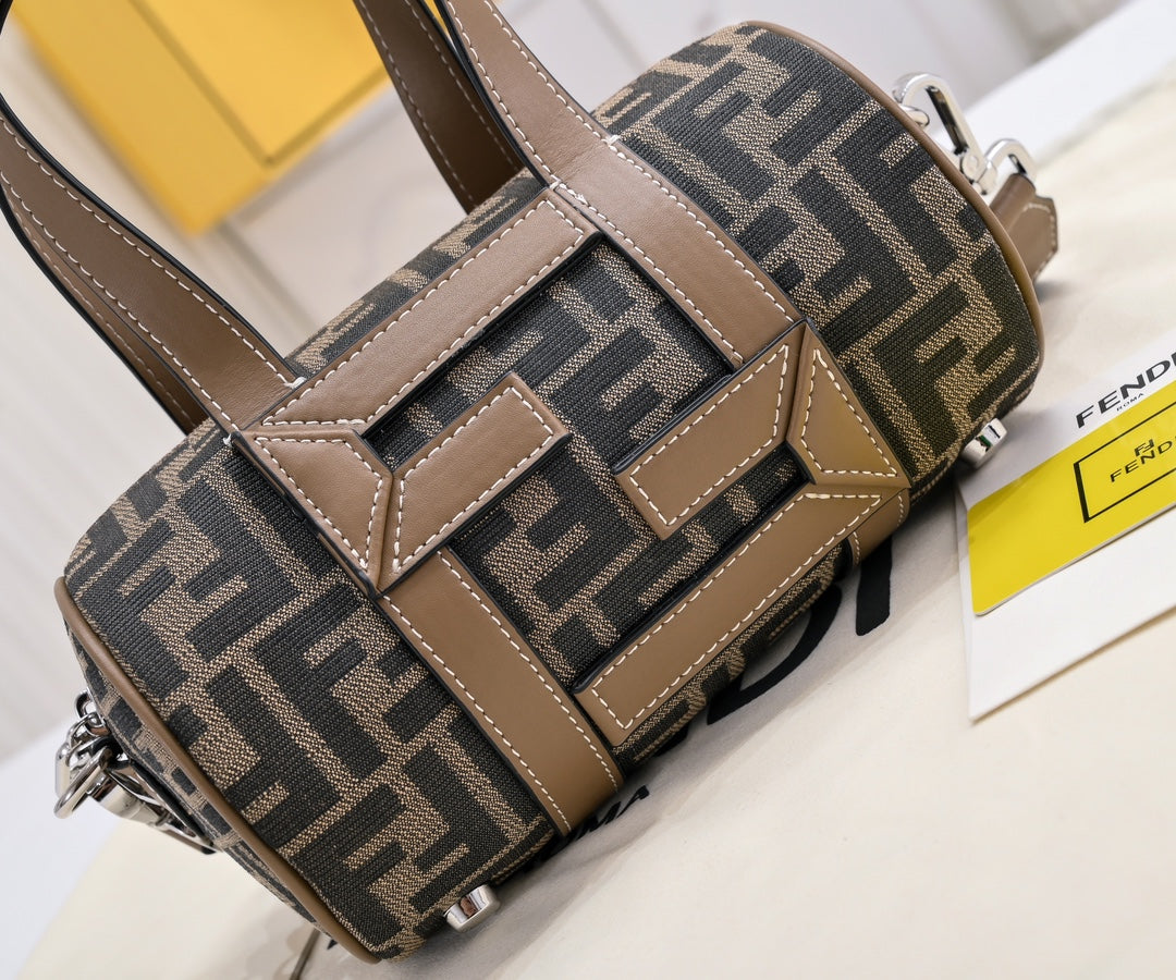 Fendi FF Monogram Mini Duffle Bag - Brown Canvas with Leather Trim
