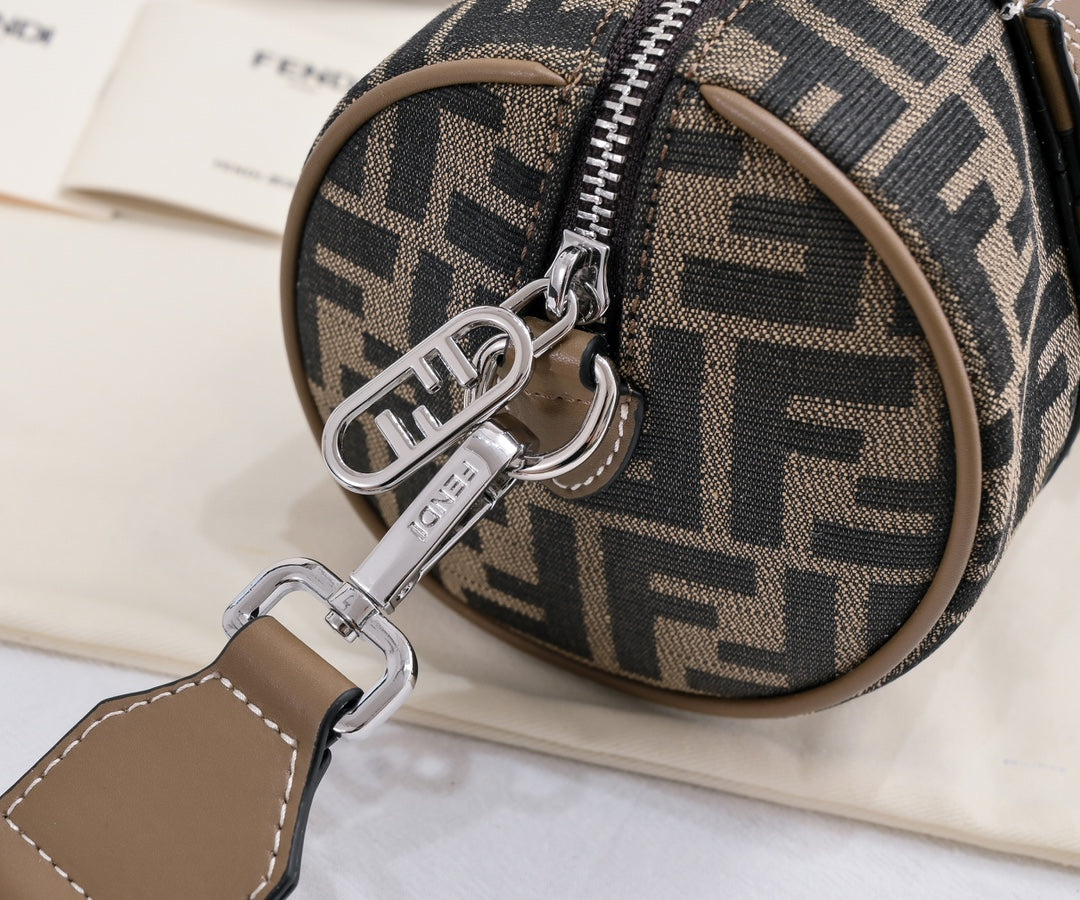 Fendi FF Monogram Mini Duffle Bag - Brown Canvas with Leather Trim