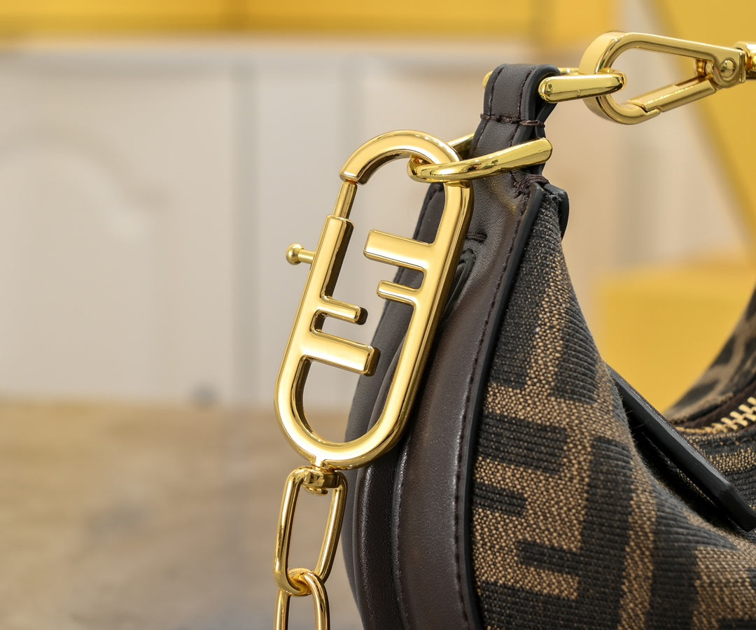 Fendi Mini Fendigraphy Hobo Bag - FF Logo Canvas with Gold Chain Strap