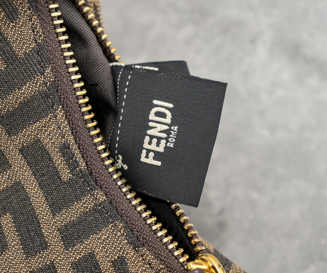 Fendi Mini Fendigraphy Hobo Bag - FF Logo Canvas with Gold Chain Strap