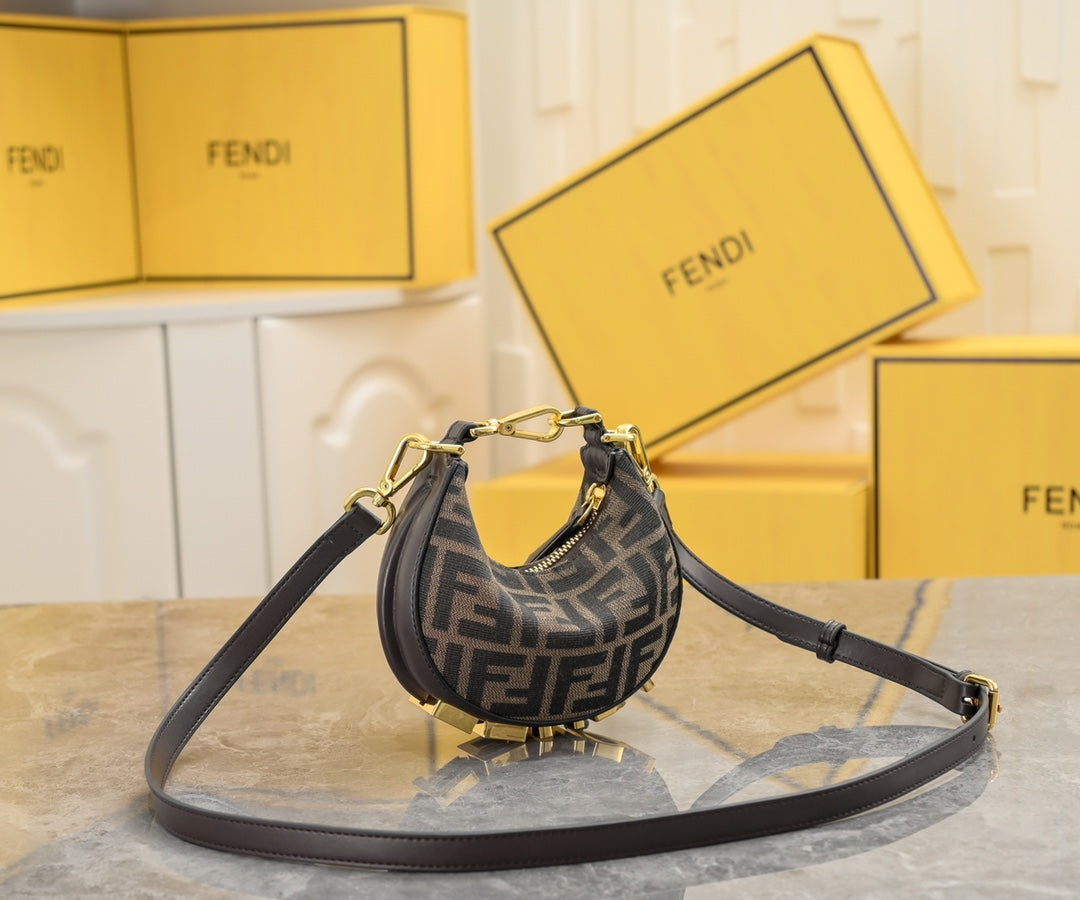 Fendi Mini Fendigraphy Hobo Bag - FF Logo Canvas with Gold Chain Strap