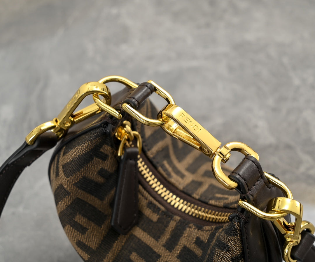 Fendi Mini Fendigraphy Hobo Bag - FF Logo Canvas with Gold Chain Strap