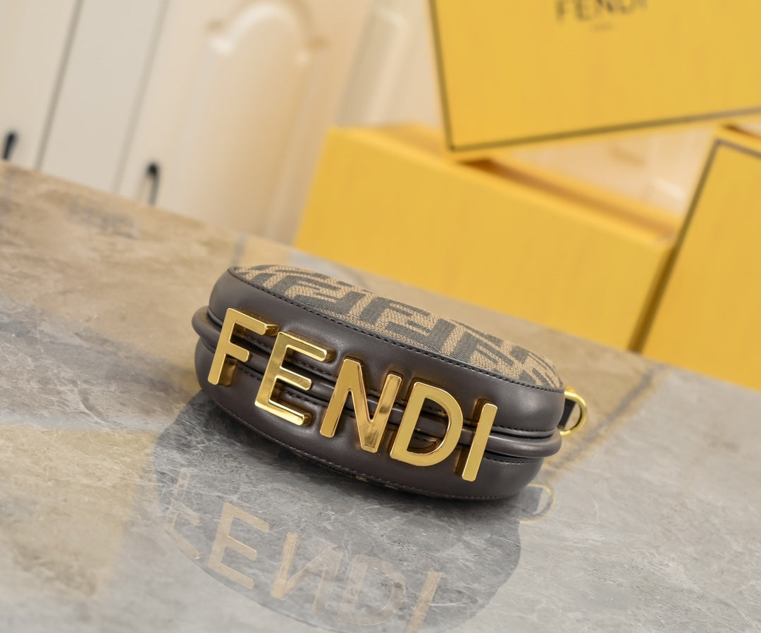 Fendi Mini Fendigraphy Hobo Bag - FF Logo Canvas with Gold Chain Strap