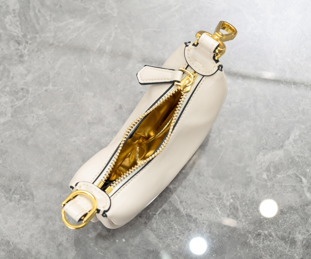 Fendi Nano Fendigraphy White Leather Hobo Bag with Gold Chain Strap