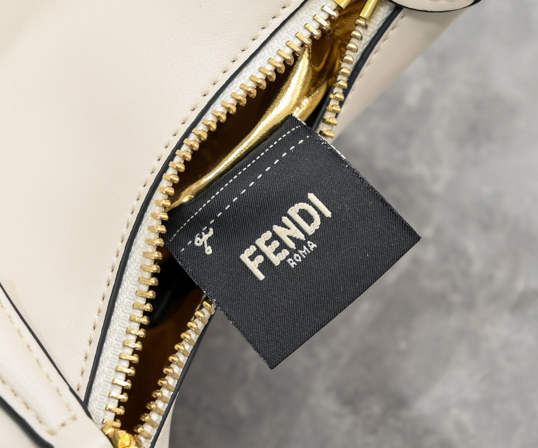 Fendi Nano Fendigraphy White Leather Hobo Bag with Gold Chain Strap