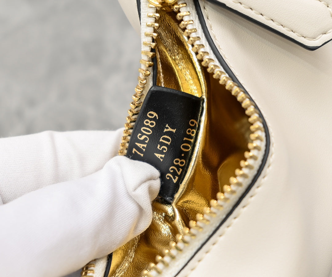 Fendi Nano Fendigraphy White Leather Hobo Bag with Gold Chain Strap