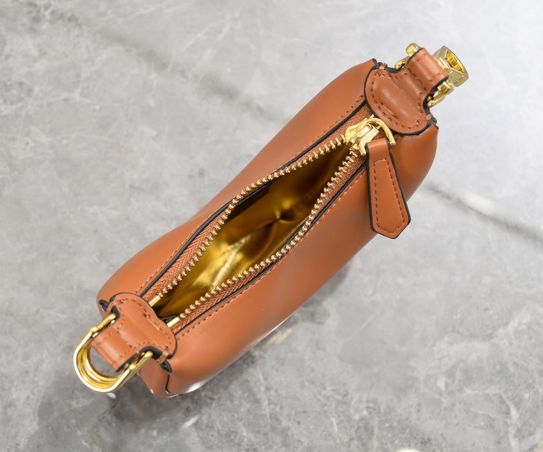 Fendi Graphy Small Hobo Bag in Brown Leather with Gold Chain