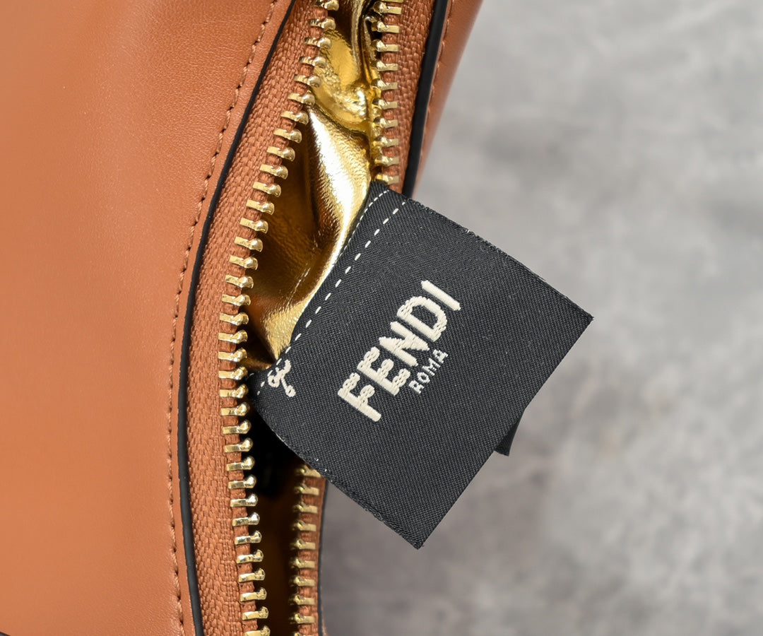 Fendi Graphy Small Hobo Bag in Brown Leather with Gold Chain