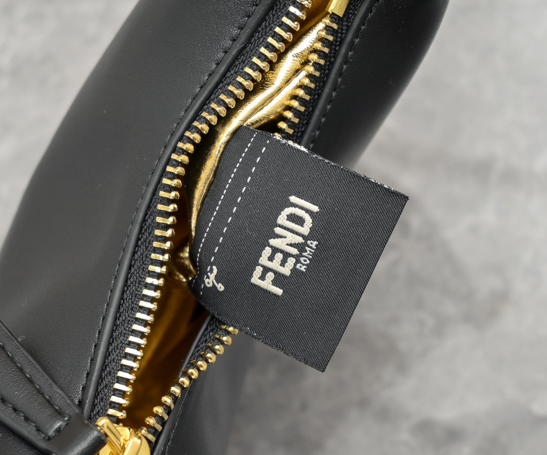 Fendi Fendigraphy Mini Black Leather Crescent Bag with Gold Hardware