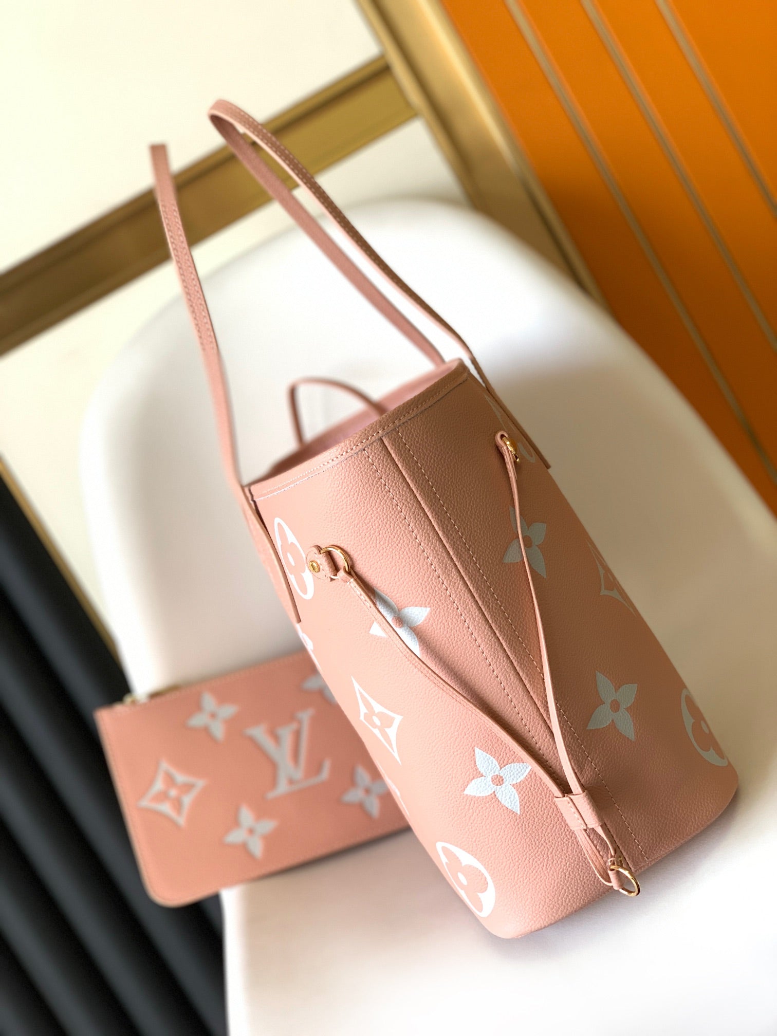 Louis Vuitton Neverfull MM Bicolor Monogram Empreinte Leather Tote - Pink/Cream