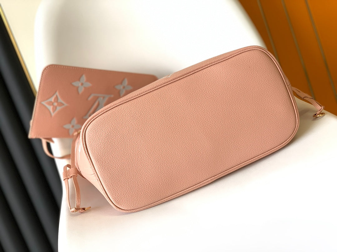 Louis Vuitton Neverfull MM Bicolor Monogram Empreinte Leather Tote - Pink/Cream
