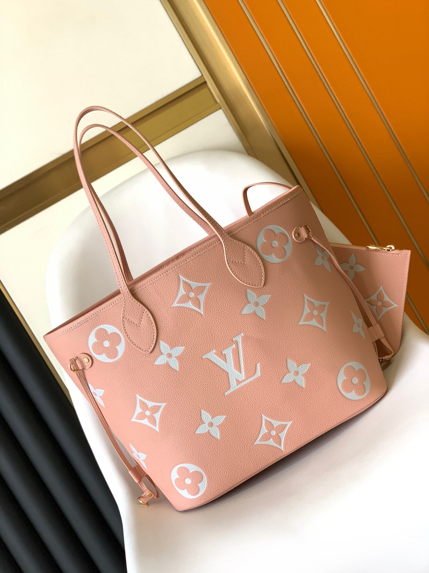 Louis Vuitton Neverfull MM Bicolor Monogram Empreinte Leather Tote - Pink/Cream