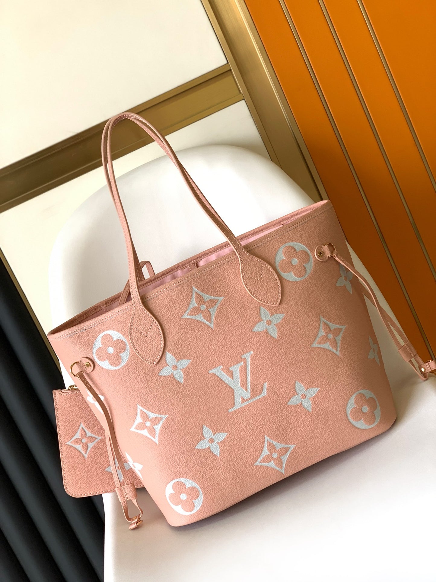 Louis Vuitton Neverfull MM Bicolor Monogram Empreinte Leather Tote - Pink/Cream
