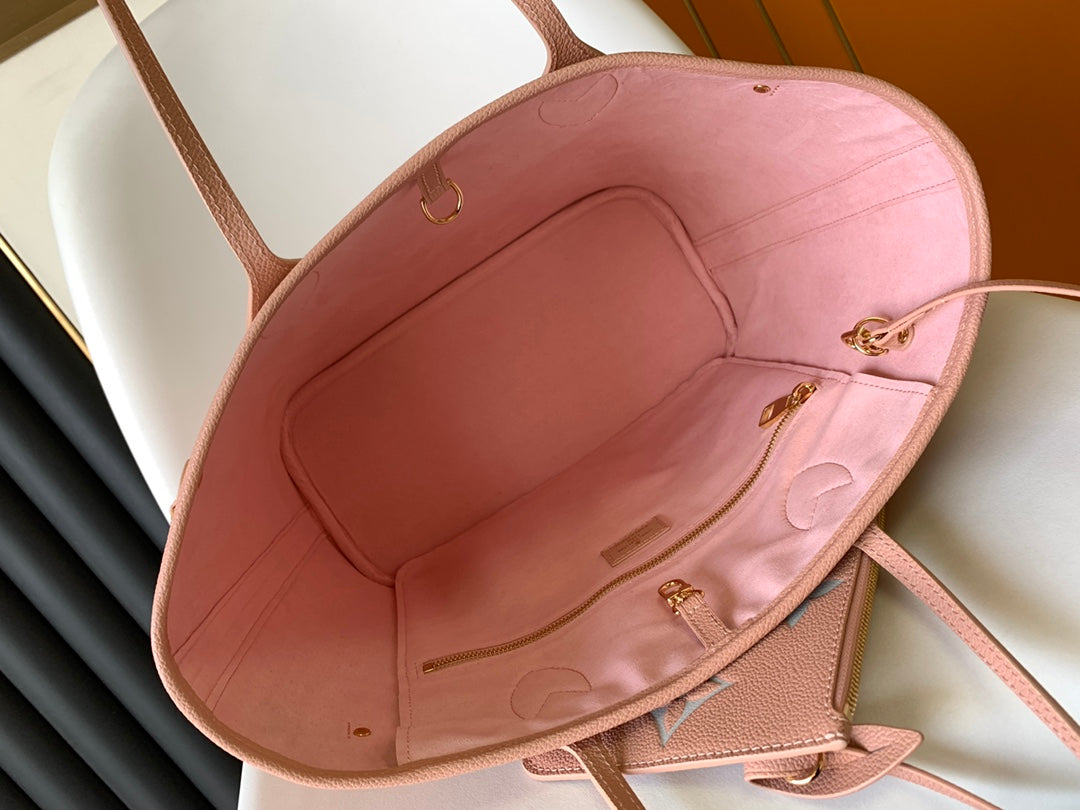 Louis Vuitton Neverfull MM Bicolor Monogram Empreinte Leather Tote - Pink/Cream